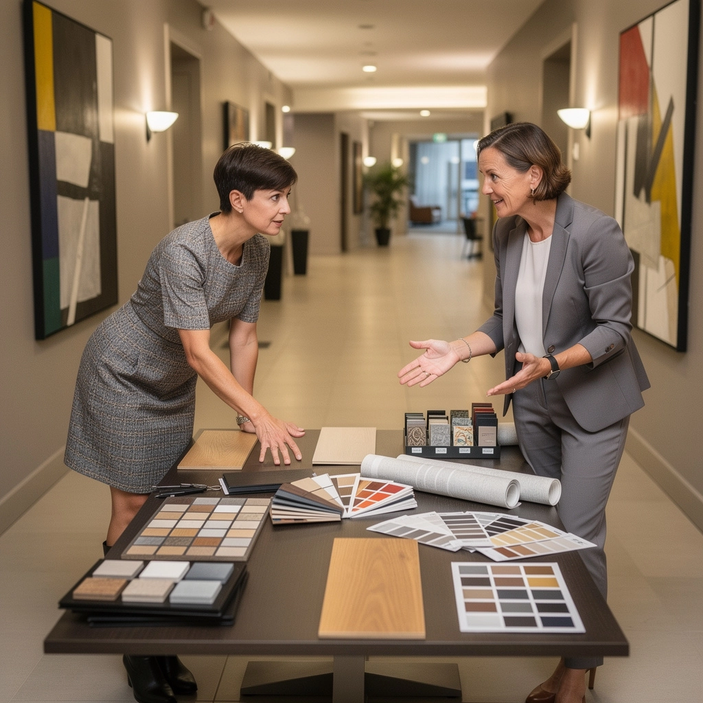 Moderne Wohnzimmerrenovierung mit hellen Farben und eleganten Möbeln.